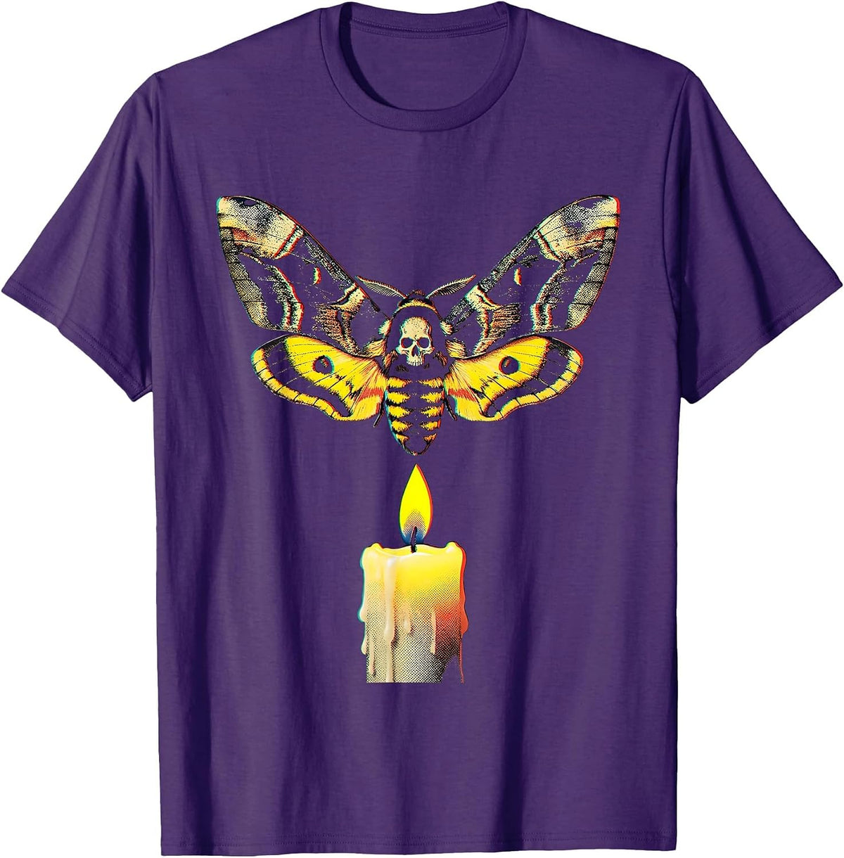 Punk Rock Moth and Candle Flame Graphic T-Shirt - Purple