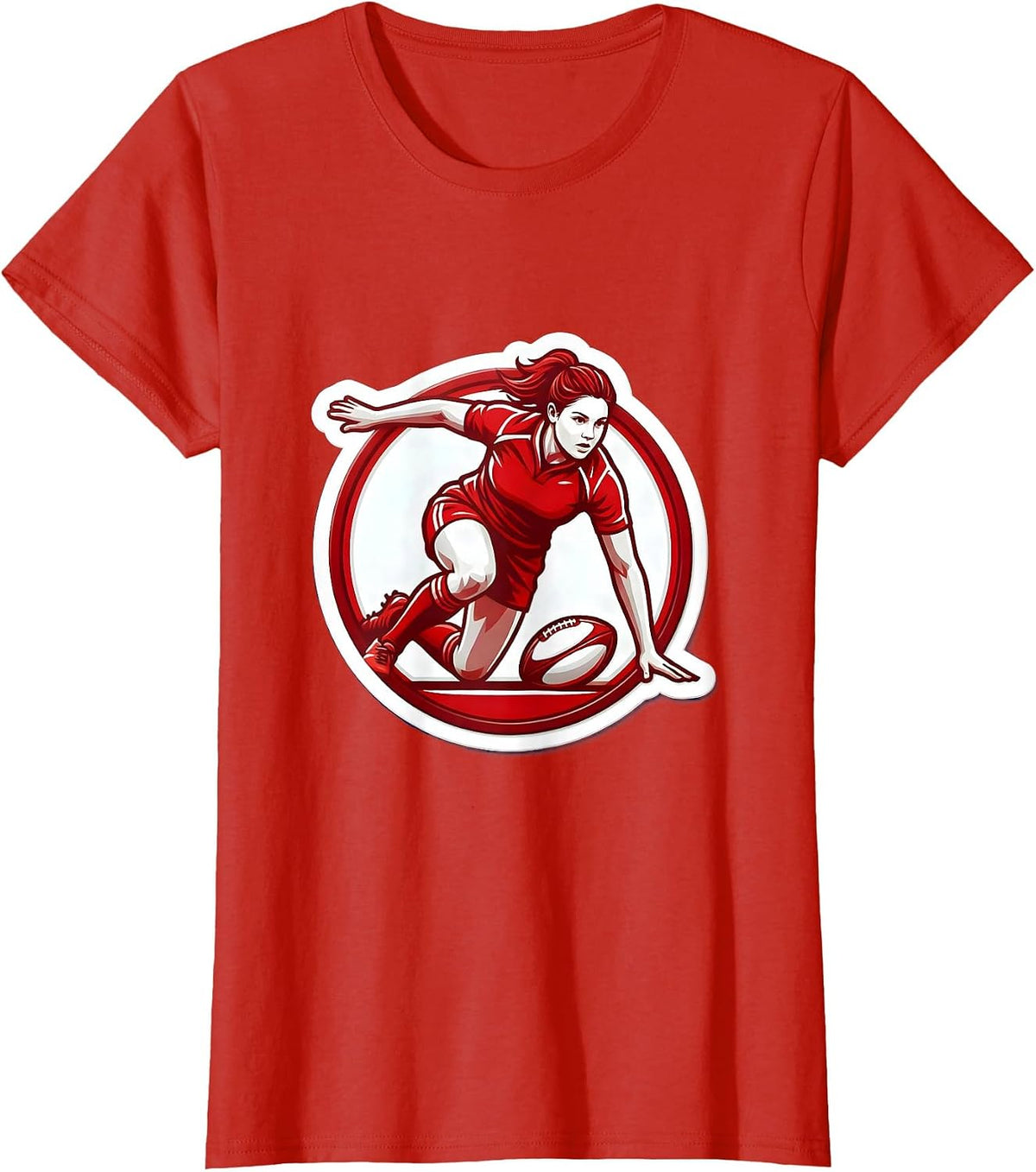 Rugby Tackle Silhouette Graphic Tee T-Shirt - Red