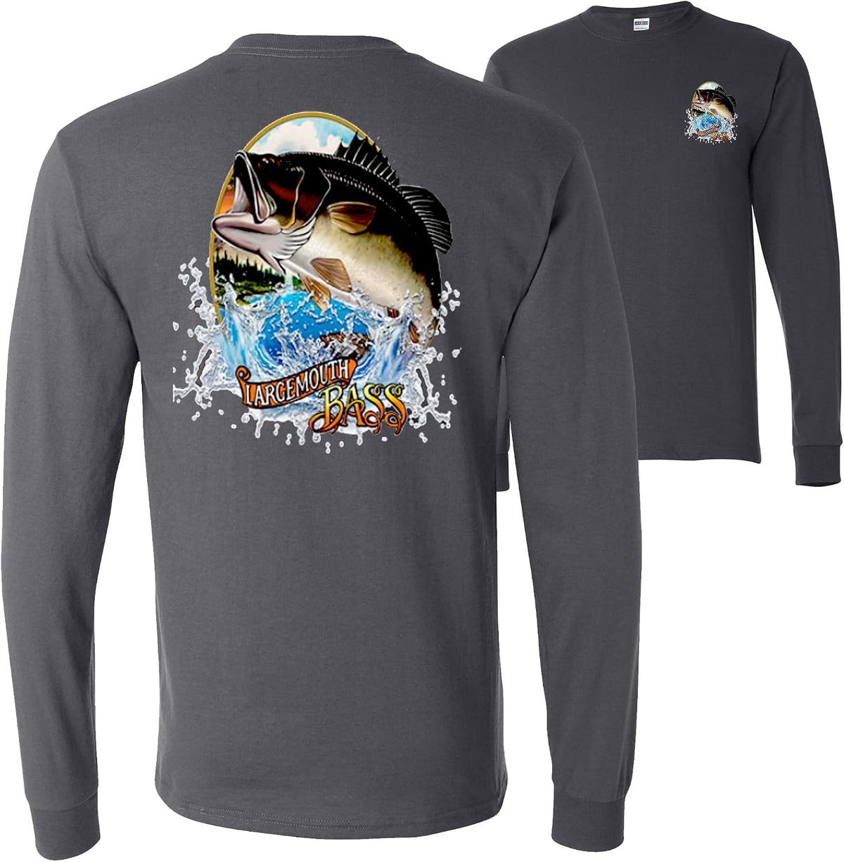Largemouth Bass Fish Fishling Lovers Front and Back Mens Long Sleeves - Charcoal