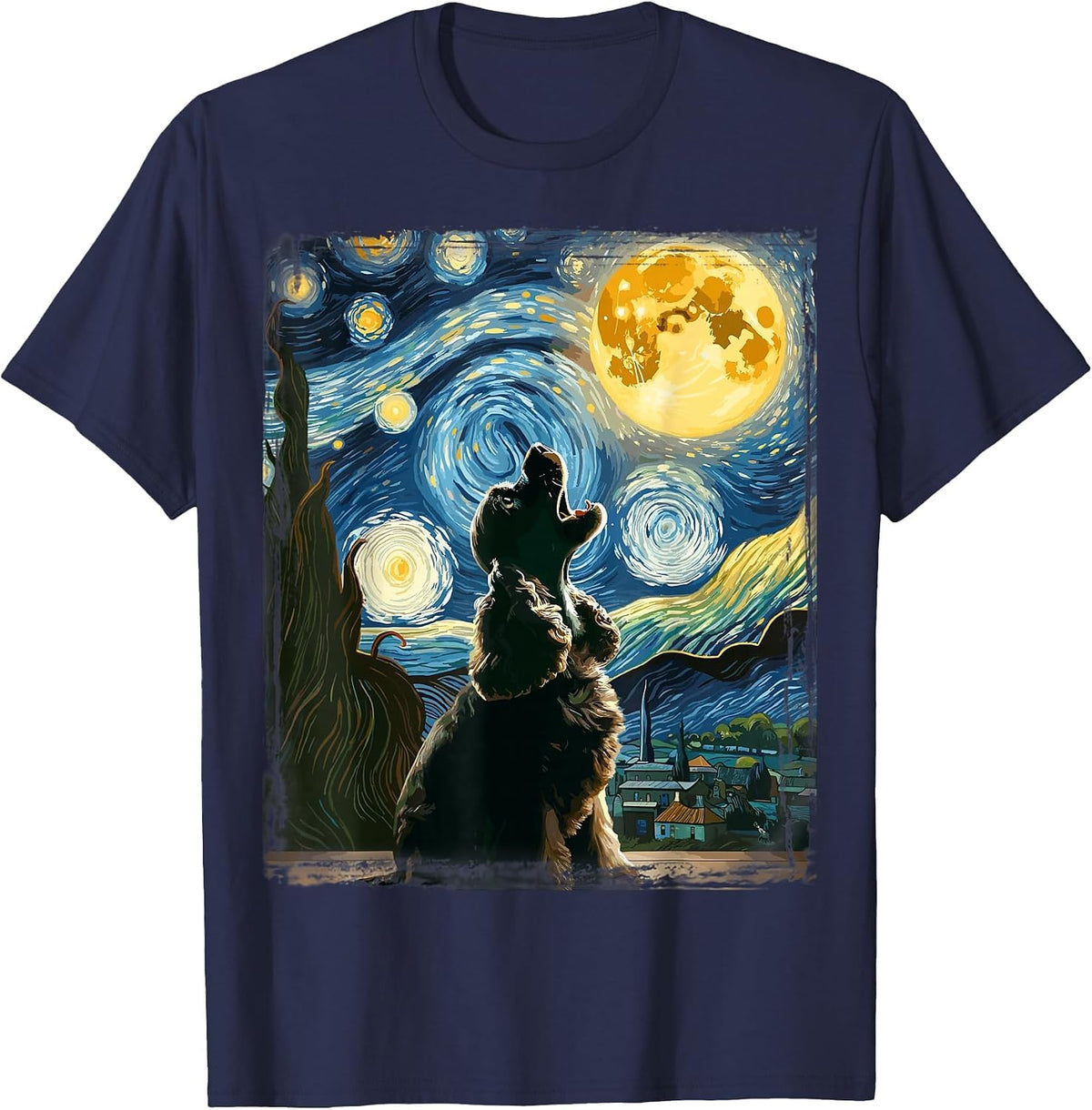 Cocker Spaniel Dog Art Van Gogh Starry Night Cocker Spaniel T-Shirt - Navy Blue
