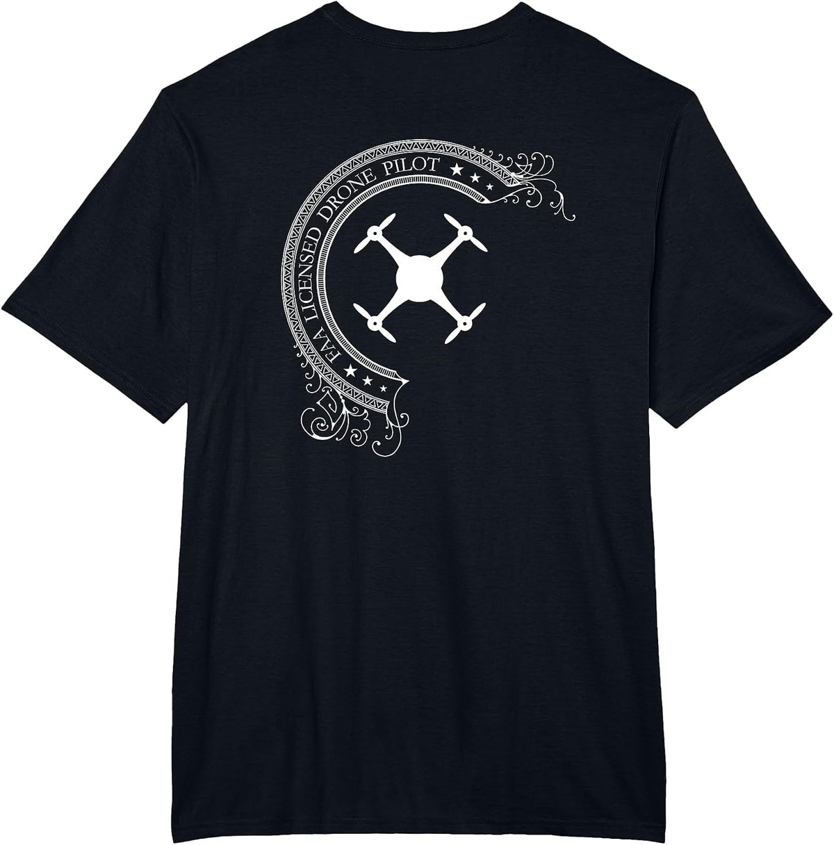 FAA Licensed UAV Multirotor Drone Pilot Tshirt - Back Design - Black