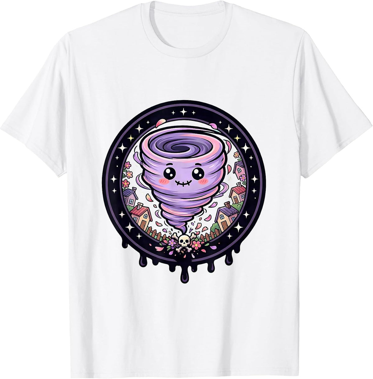 Men's Tornado Tearing Through Calm Town Graphic T-Shirt - White