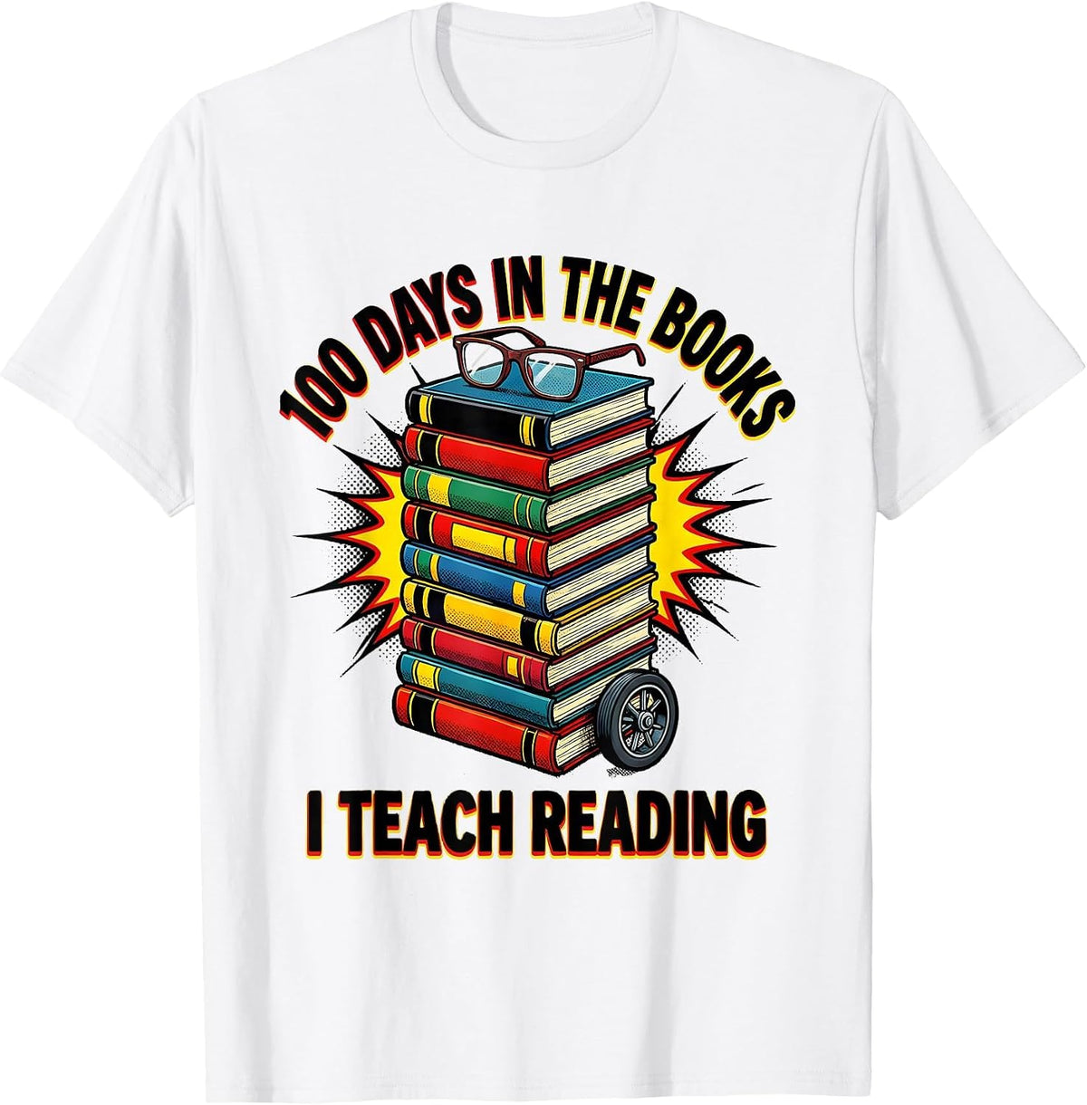 Men's 100 Days In The Books I Teach Reading Pop Art Teacher 100th T-Shirt - White