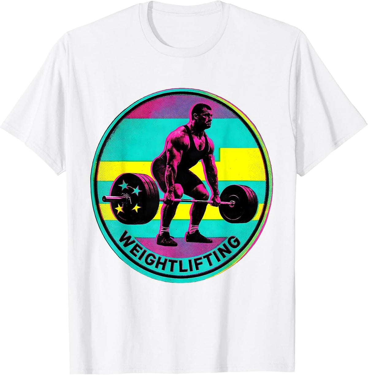 Men's Weightlifting Patriotic American Flag Weightlifter Risograph T-Shirt - White