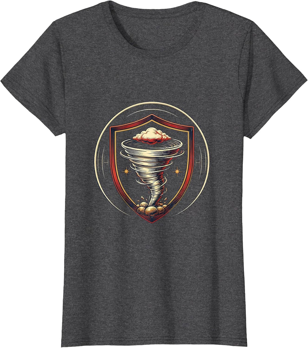 Women's Storm Chaser Tornado Emblem Meteorology Humor T-Shirt - Dark Heather Grey