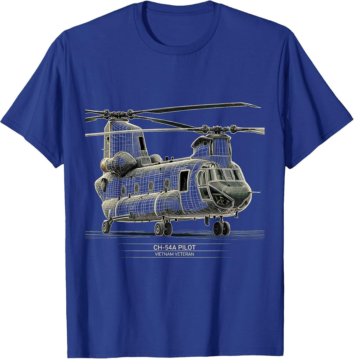 Men's CH-54A Pilot Vietnam Veteran Military Helicopter Tribute T-Shirt - Royal Blue