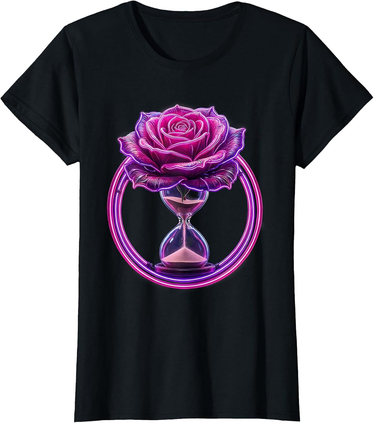 Women's 21st Birthday Blooming Rose Hourglass Design T-Shirt - Black