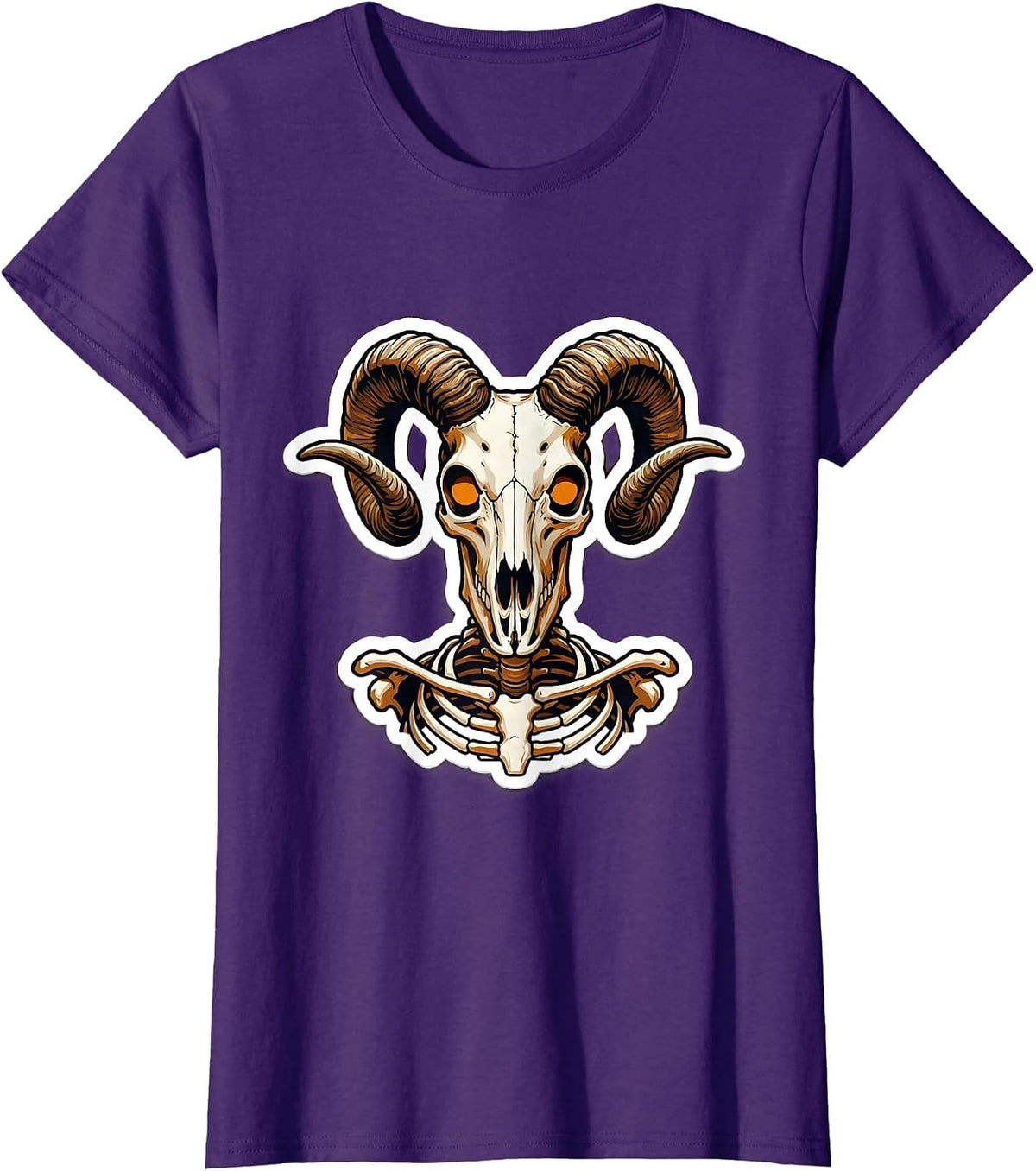 Women's Skeletal Goat Glowing Eyes Dark Art Design T-Shirt - Purple