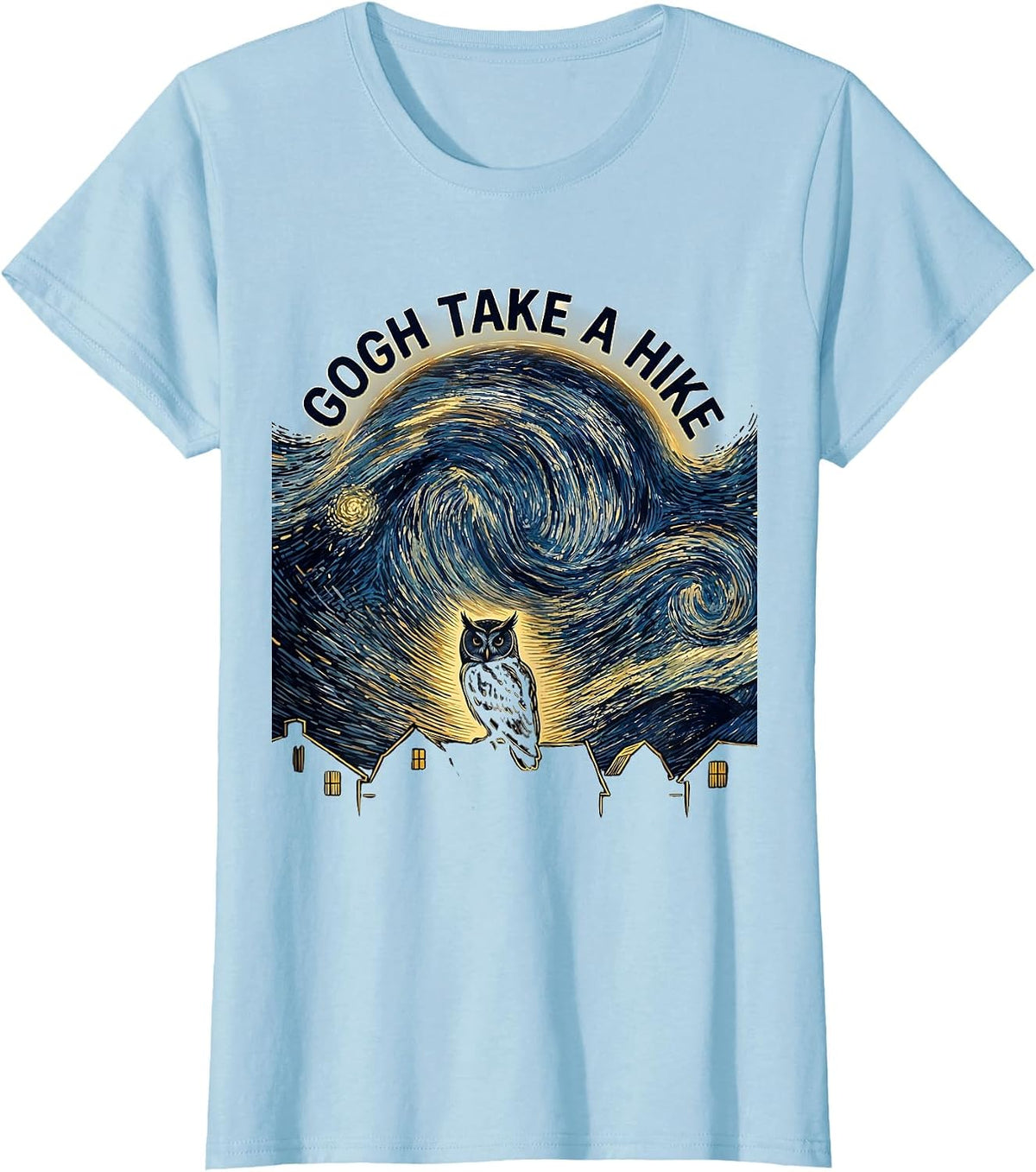 Women's Gogh Take A Hike Funny Van Gogh Art Parody Cat Lover T-Shirt - Baby Blue