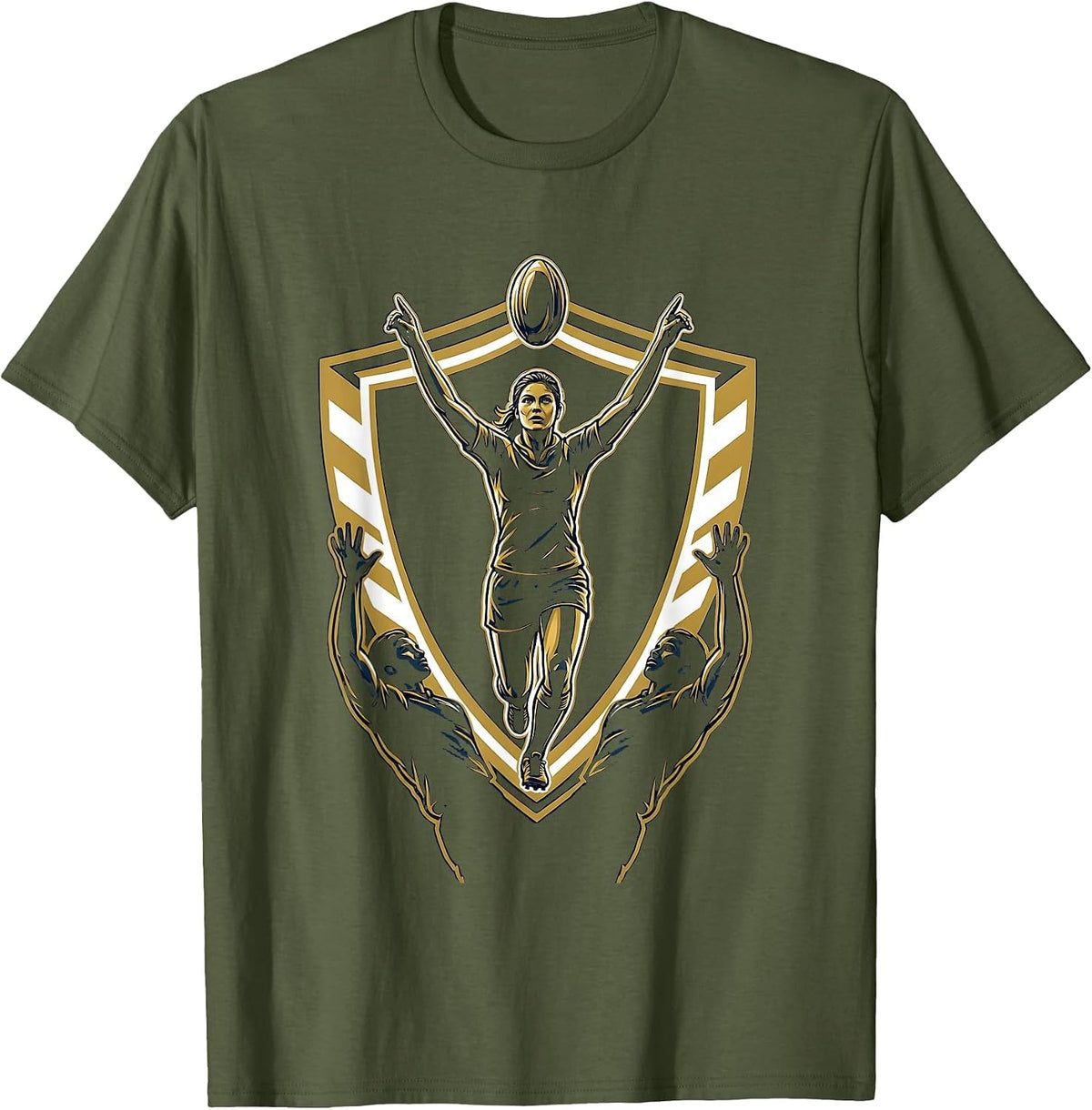 Rugby Lineout Jump Graphic Tee T-Shirt - Olive Green
