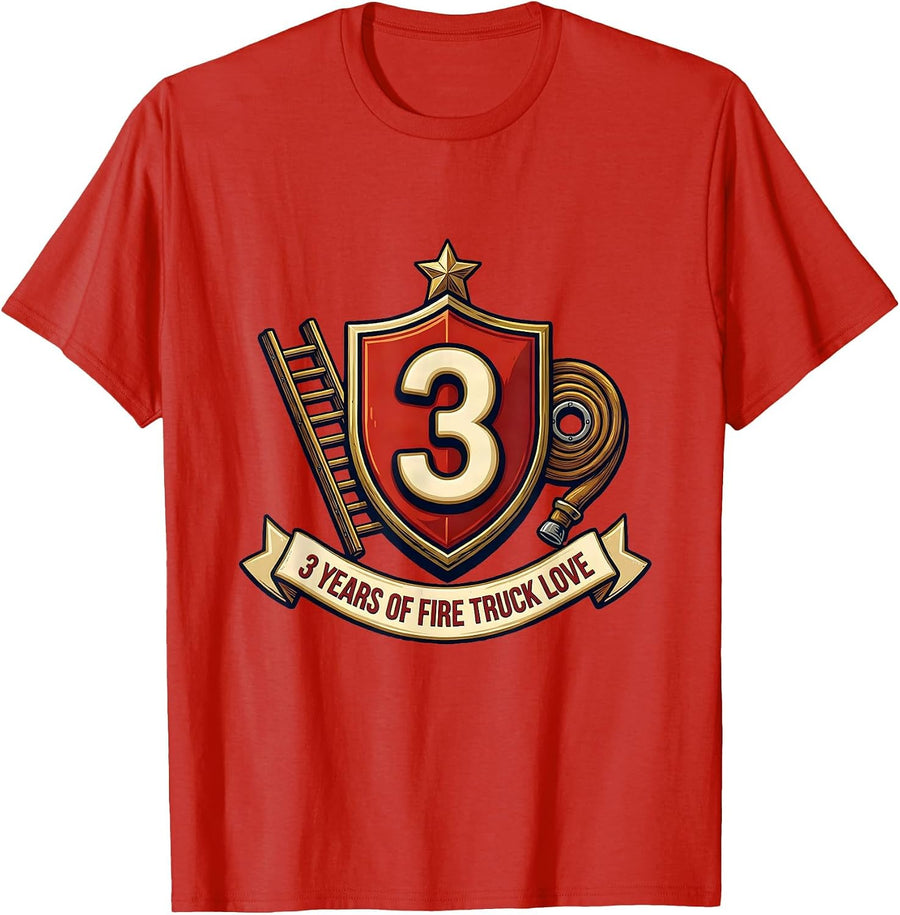 Men's 3 Years Of Fire Truck Love Toddler Boy Firefighter 3rd T-Shirt - Red