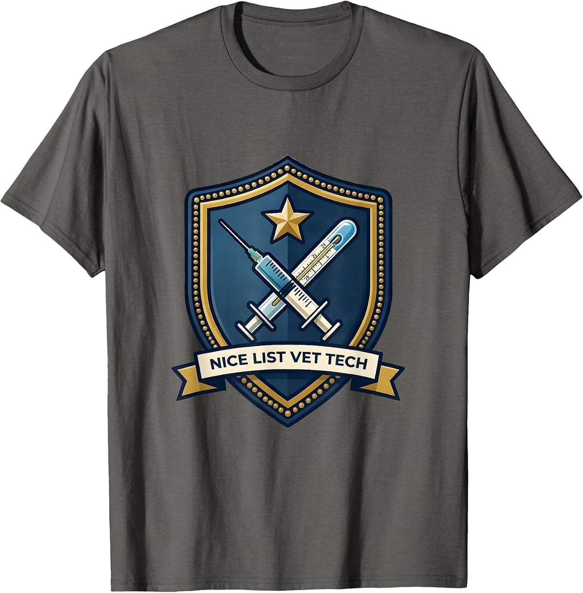 Nice List Vet Tech Funny Veterinary Technician Christmas T-Shirt - Asphalt Grey