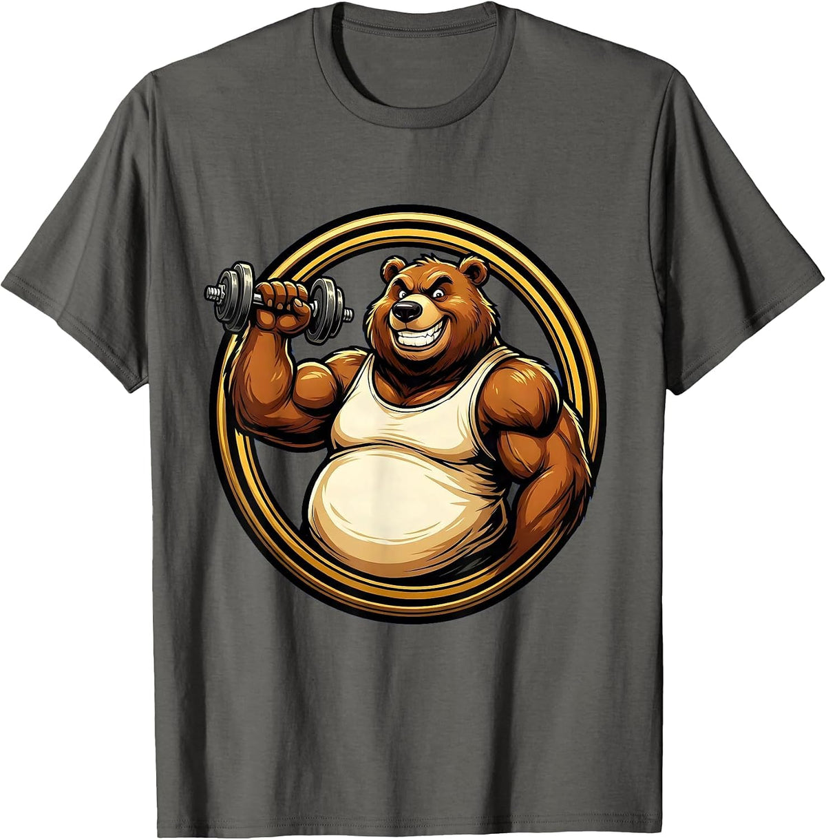 Men's Kinda Fit Sorta Fat Gym Bear Bicep Curl T-Shirt - Asphalt Grey