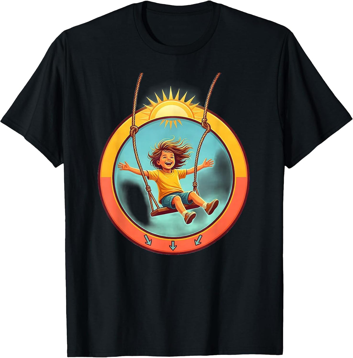 Men's Down Syndrome Awareness Playground Swing Illustration T-Shirt - Black