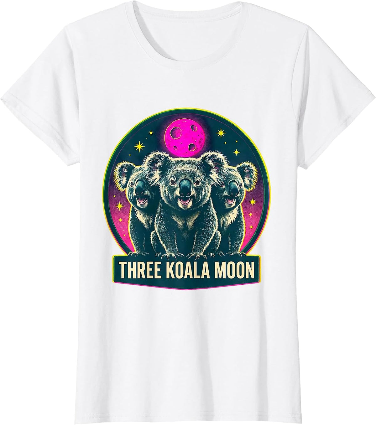 Women's Three Koala Moon Risograph Meme Halloween Party Novelty T-Shirt - White