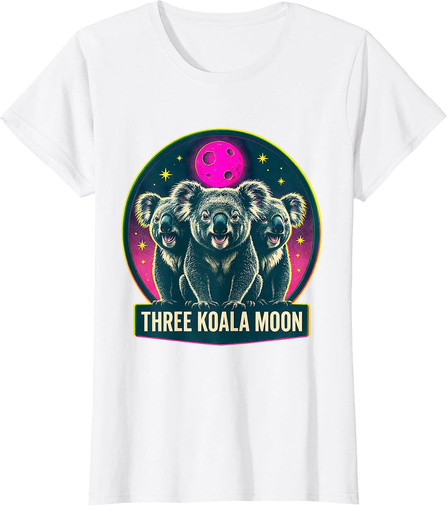 Women's Three Koala Moon Risograph Meme Halloween Party Novelty T-Shirt - White
