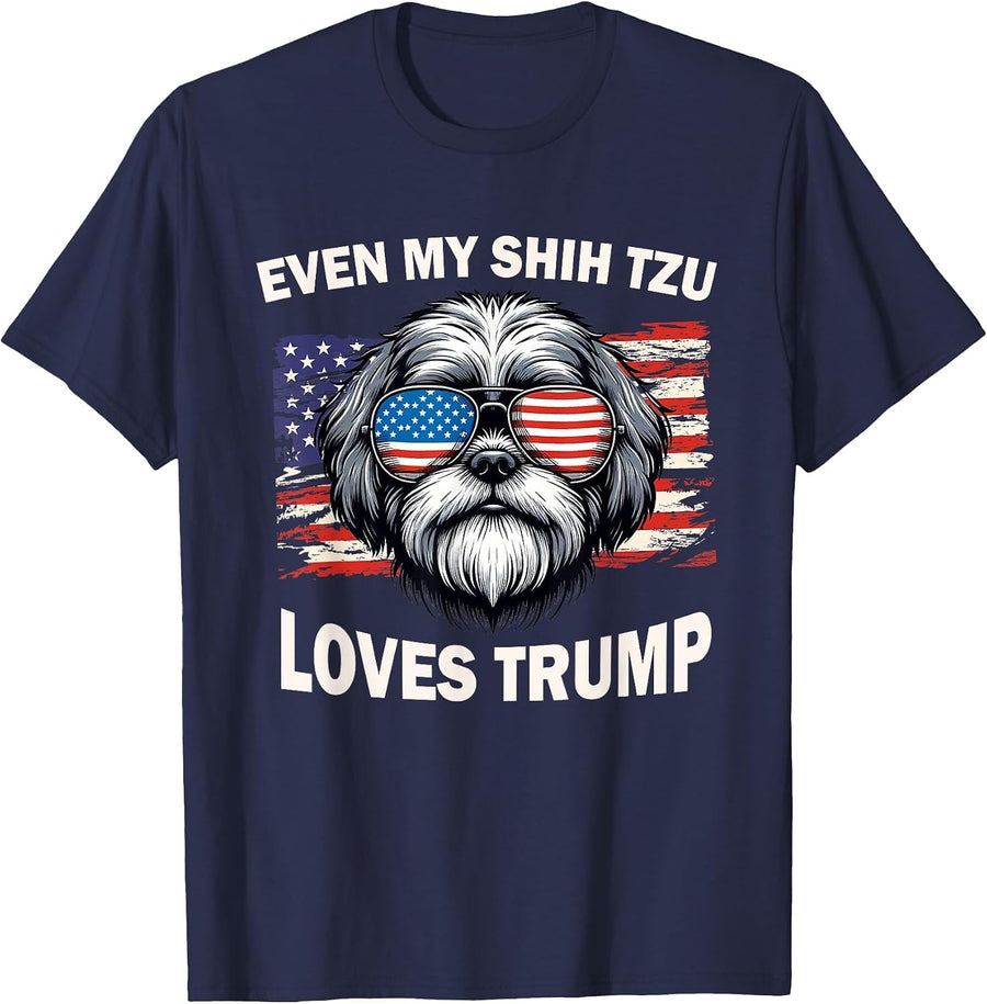 Even My Shih Tzu Loves Trump, Trump Supporter Dog Lover T-Shirt - Navy Blue