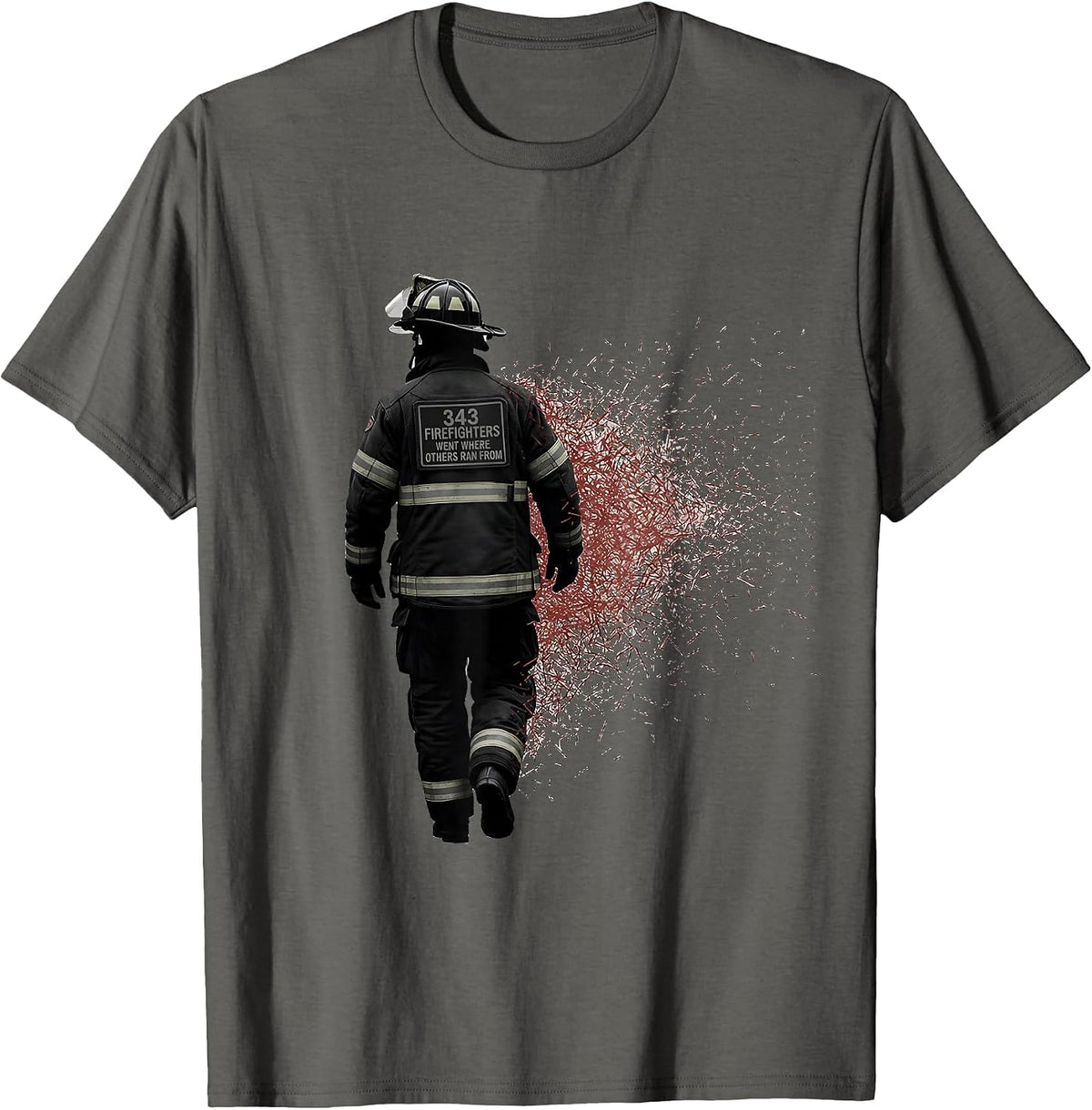 Men's 343 Firefighters Went Where Others Ran From Hero Tribute T-Shirt - Asphalt Grey