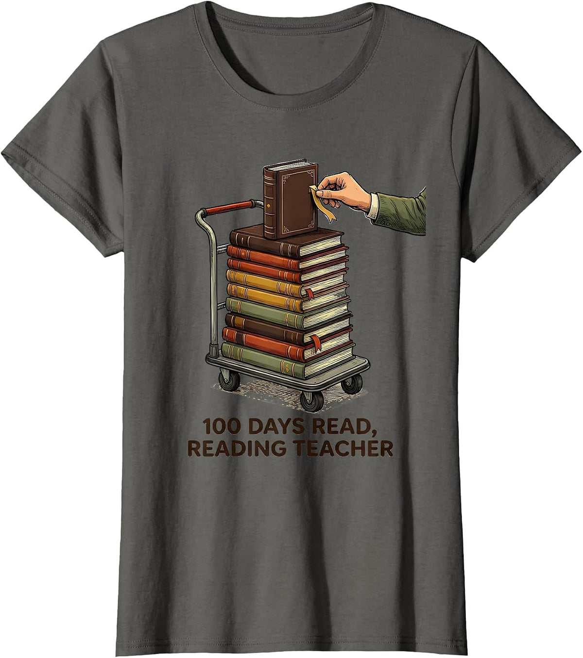 Women's 100 Days Read Reading Teacher 100th Day of School T-Shirt - Asphalt Grey