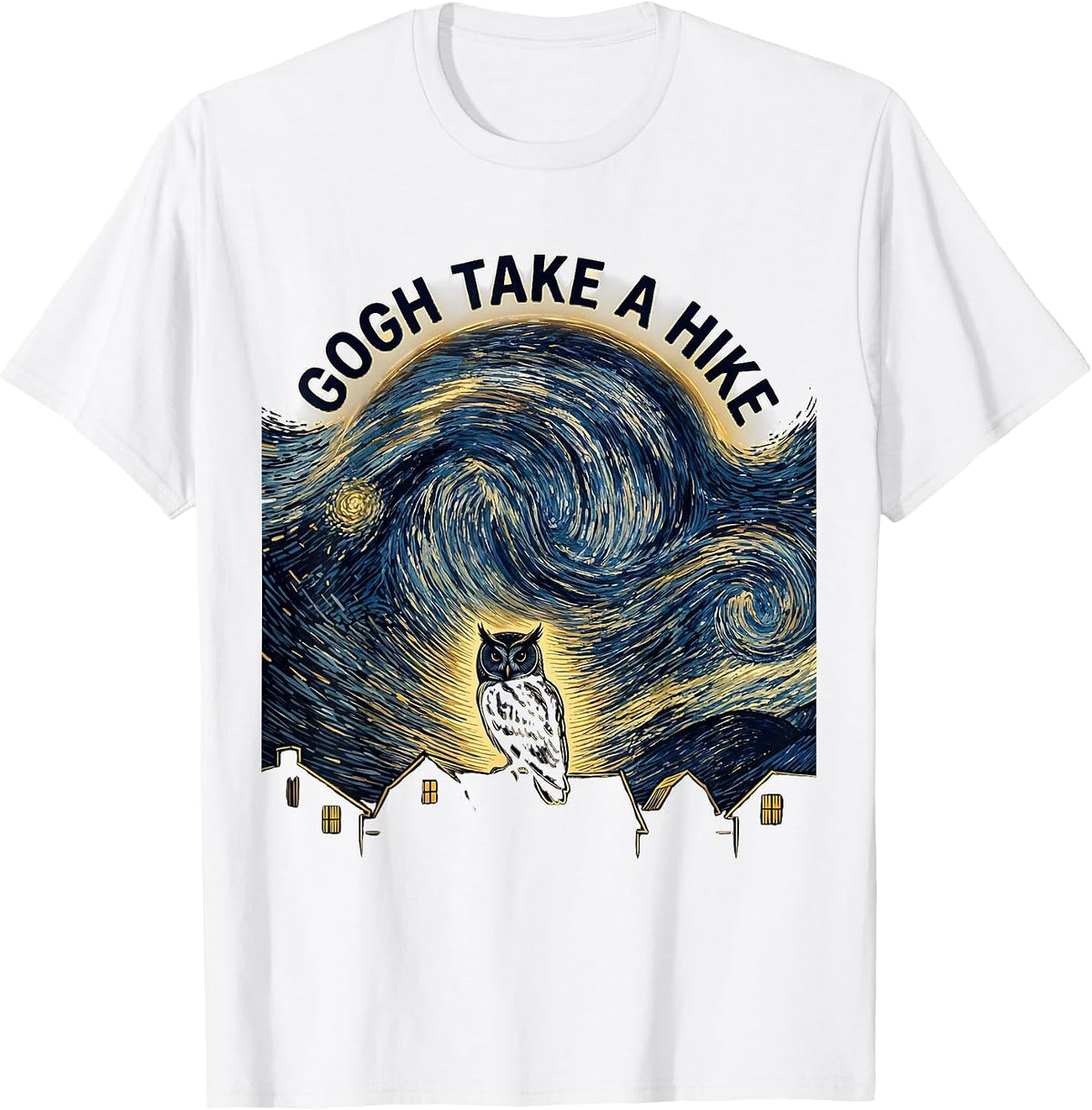 Men's Gogh Take A Hike Funny Van Gogh Art Parody Cat Lover T-Shirt - White
