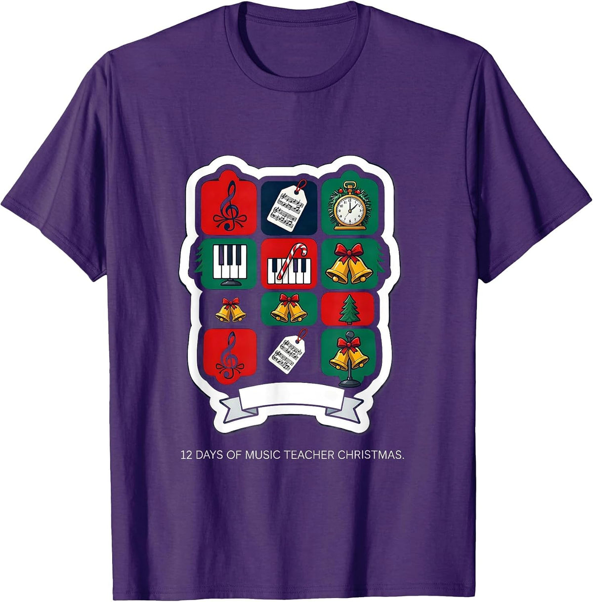 Men's 12 Days of Music Teacher Christmas Sticker Humor Gift T-Shirt - Purple
