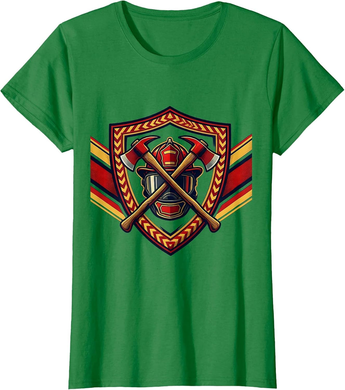 Women's Firefighter Axe and Helmet Shield Graphic T-Shirt - Kelly Green