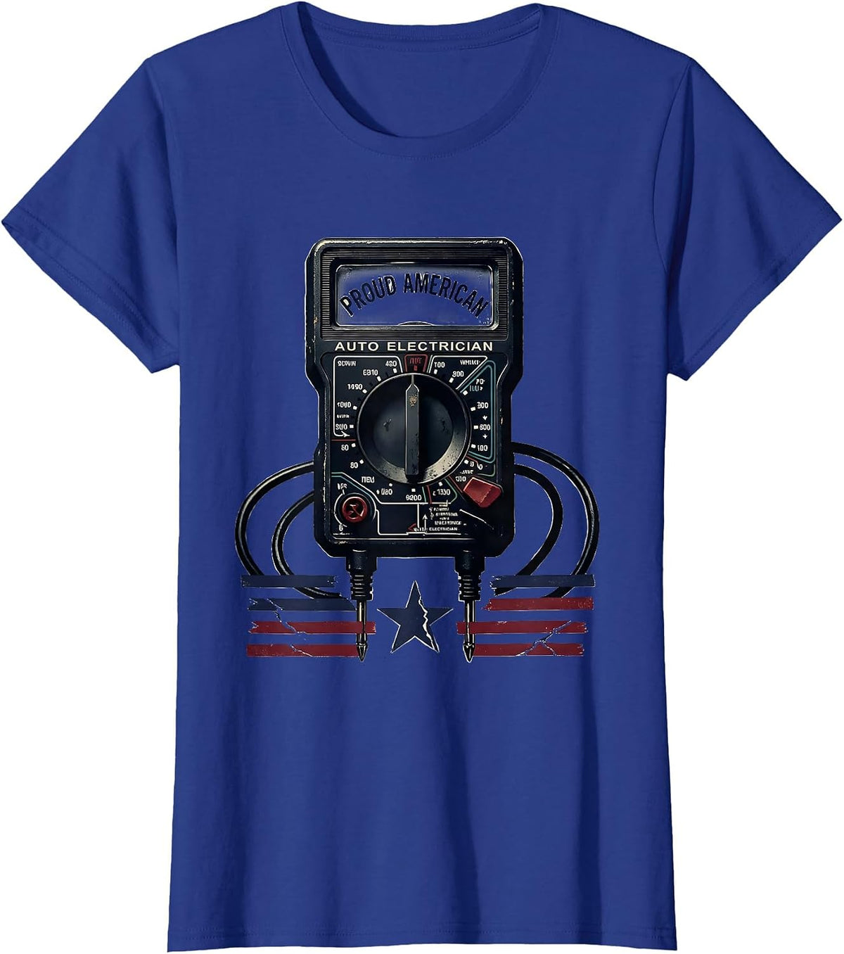 Women's Proud American Auto Electrician Patriotic Tradesman USA Flag T-Shirt - Royal Blue