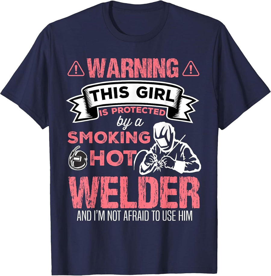 Welder Wife Funny Welder Girlfriend Women Birthday T-Shirt - Navy Blue