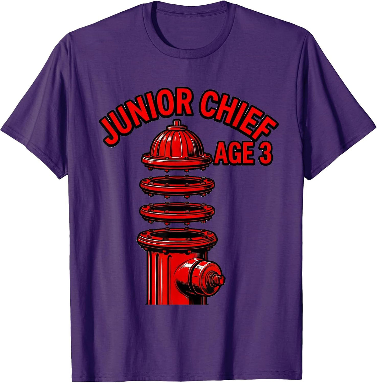 Junior Chief Age 3 Fire Truck Firefighter Birthday Boy Party T-Shirt - Purple