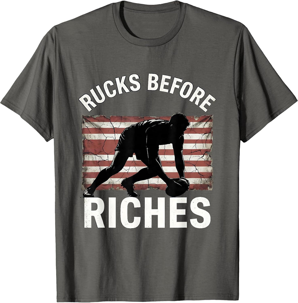Rucks Before Riches Rugby Graphic Design T-Shirt - Asphalt Grey