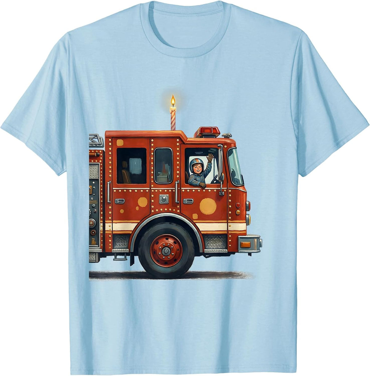 Men's Fire Truck Birthday Boy Storybook Toddler Firefighter T-Shirt - Baby Blue