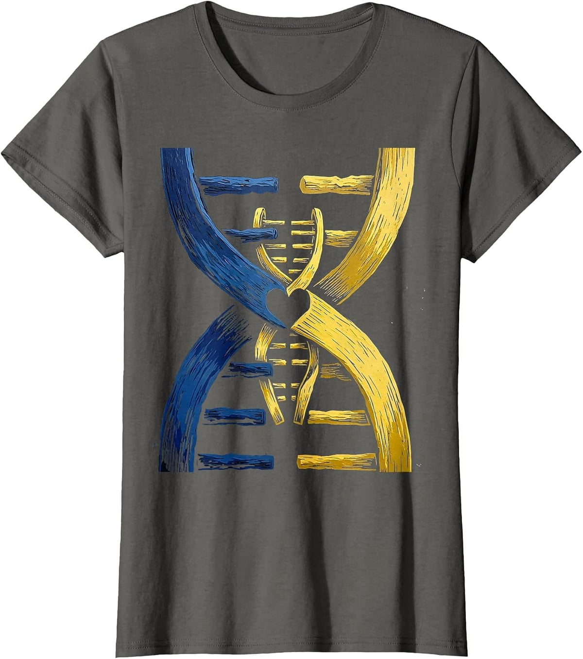 Women's Chromosome Interlock Heartfelt Down Syndrome Support T-Shirt - Asphalt Grey