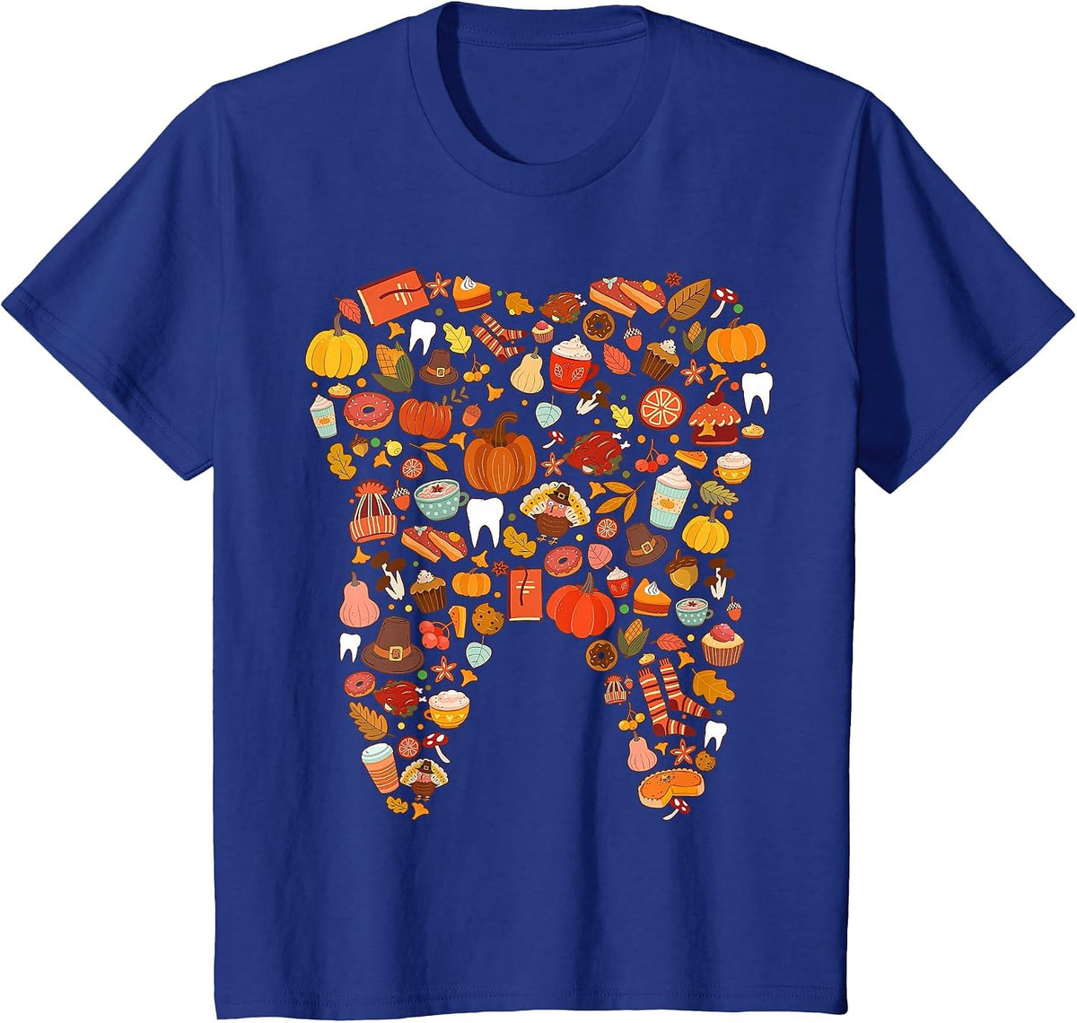 Teeth Doodles Pumpkin Fall Dental Hygienist Autumn Season T-Shirt - Royal Blue