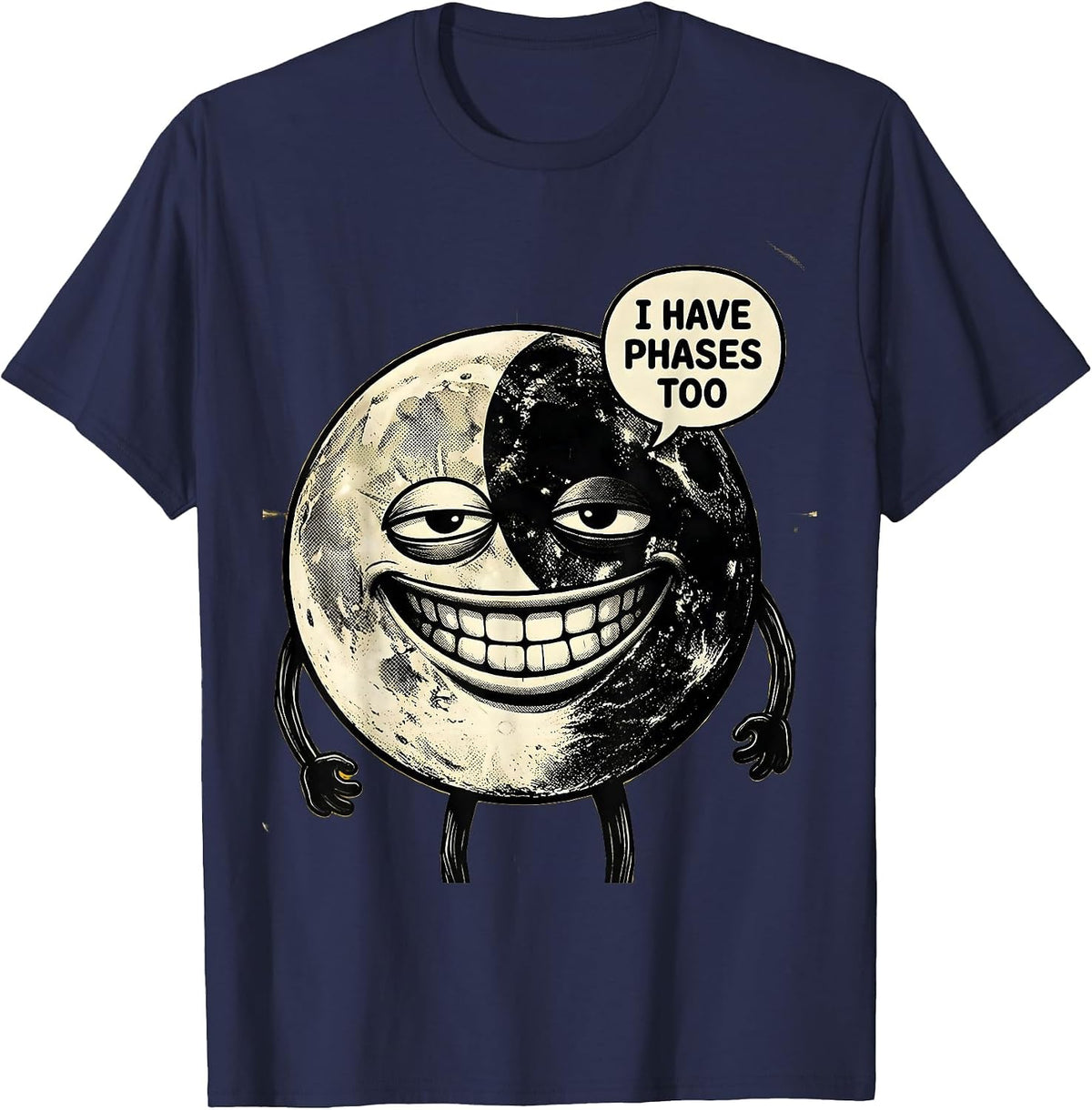 Men's I Have Phases Too Retro Cartoon Moon Phase Astronomy Gift T-Shirt - Navy Blue
