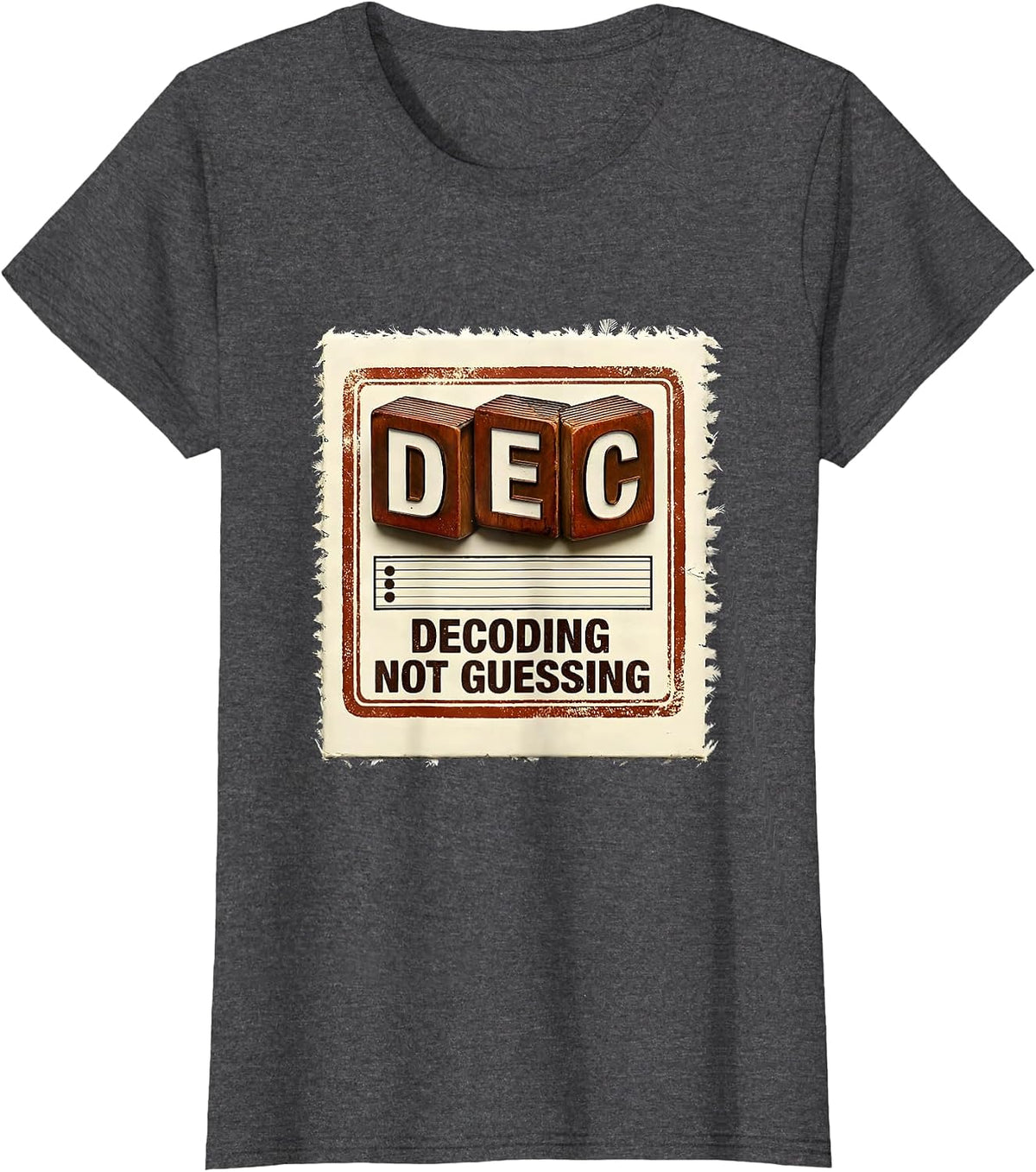 Women's Decoding, Not Guessing Funny Reading Teacher Literacy Humor T-Shirt - Dark Heather Grey