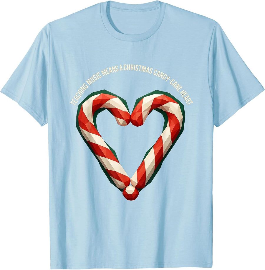 Men's Teaching Music Means A Christmas Candy-Cane Heart Teacher T-Shirt - Baby Blue