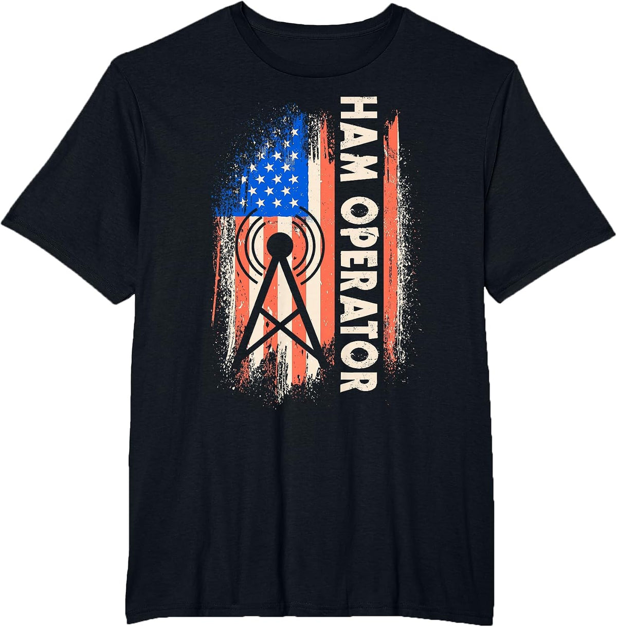 Patriotic USA Flag Ham Radio Amateur Radio Operator T-Shirt - Black