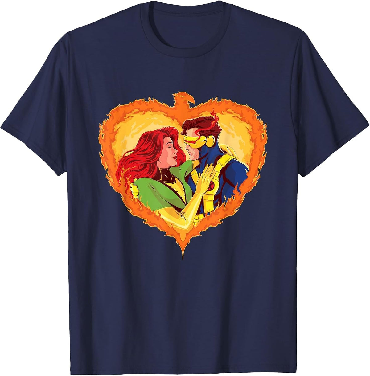 Marvel X-Men Jean Grey Cyclops Phoenix Heart Valentine’s Day T-Shirt - Navy Blue