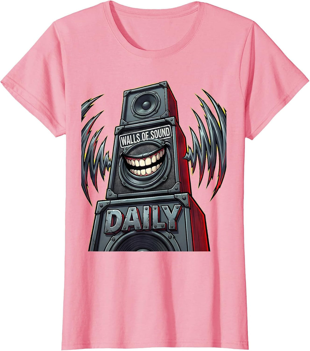 Women's Walls of Sound Daily Heavy Metal Design T-Shirt - Pink