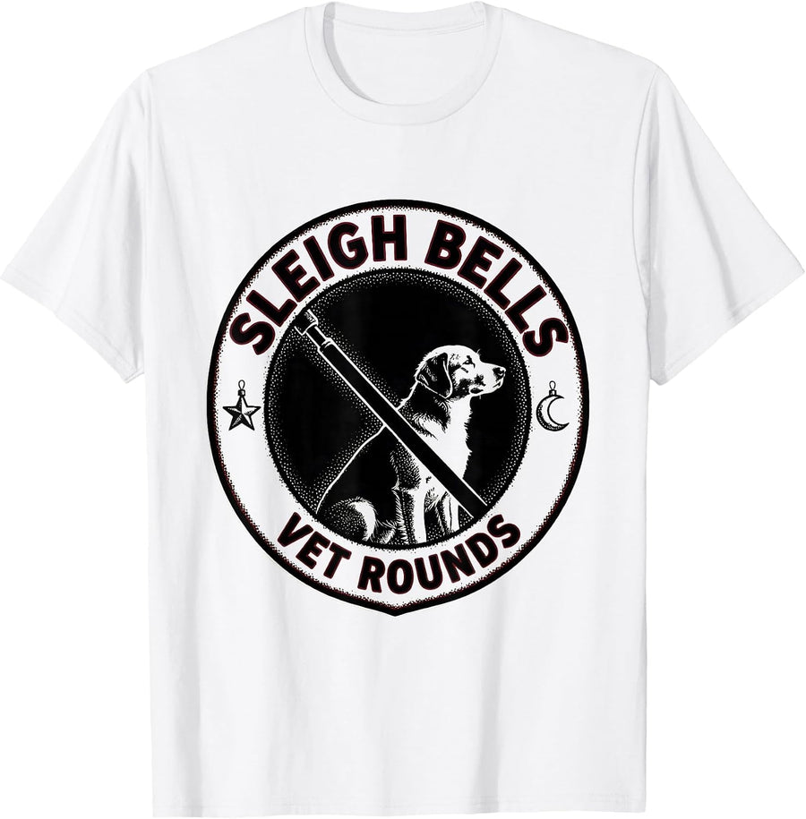 Men's Sleigh Bells, Vet Rounds Funny Veterinary Tech Christmas T-Shirt - White