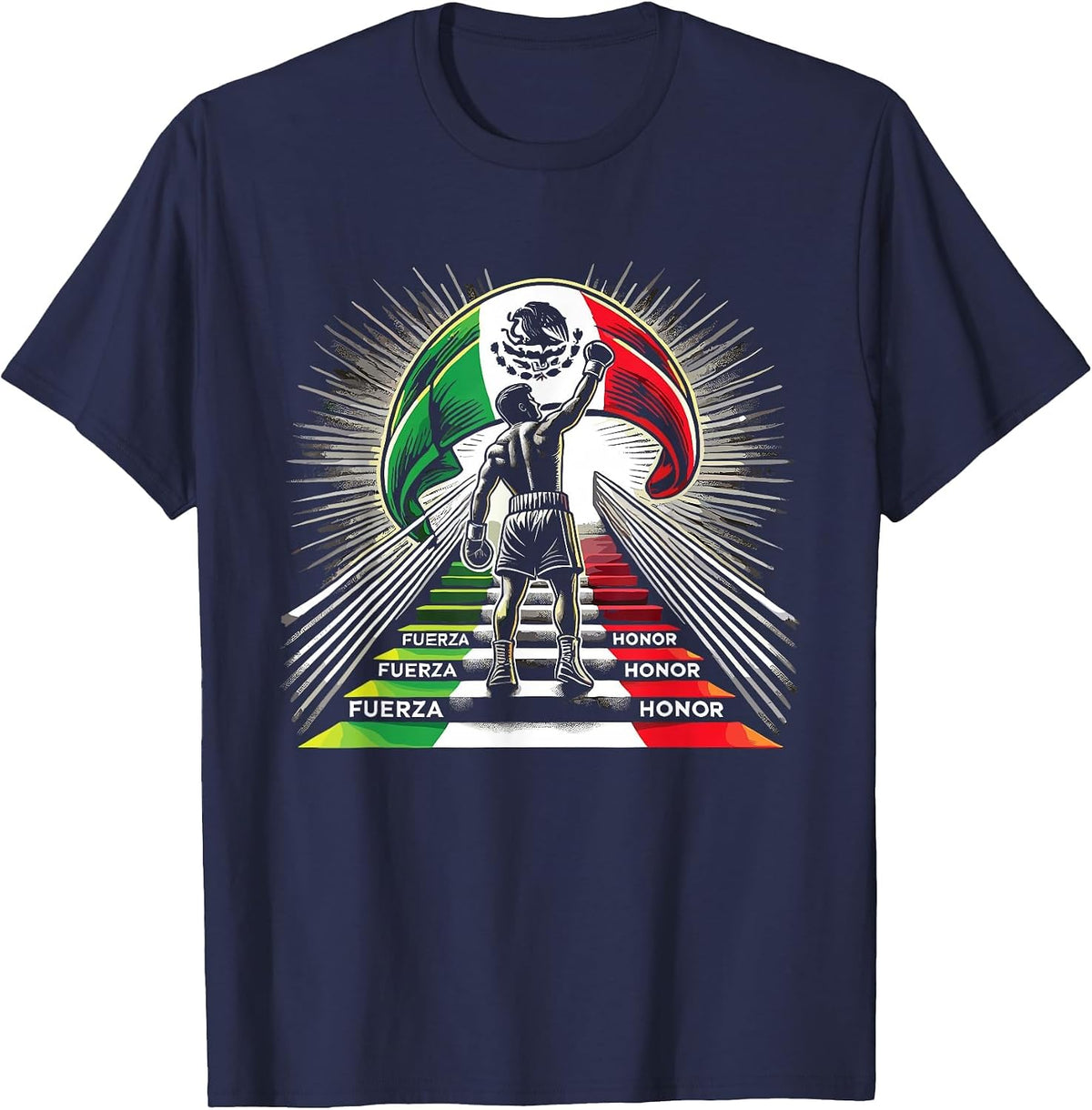 Mexican Boxing Fuerza Honor Spirit T-Shirt - Navy Blue