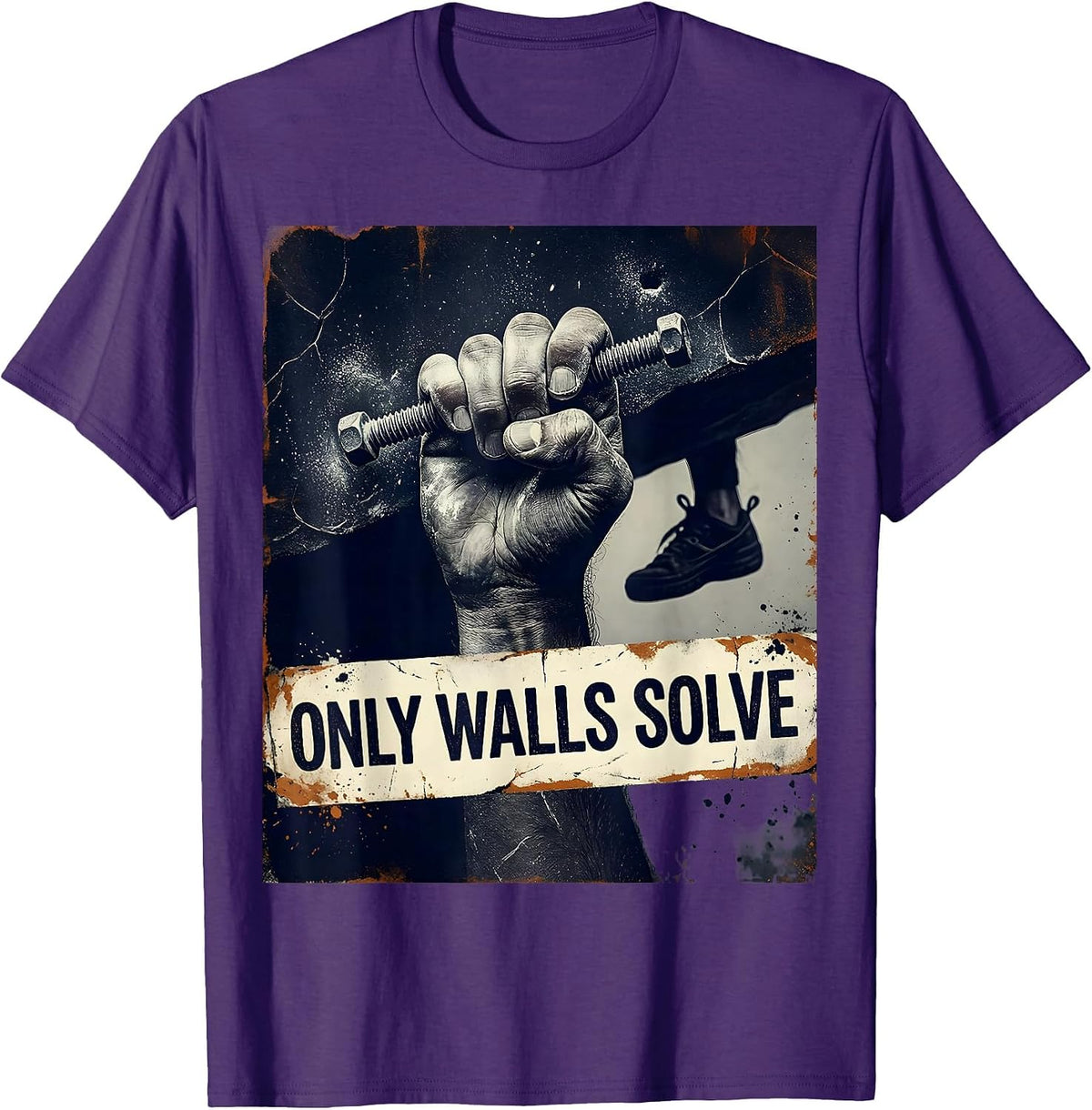 Only Walls Solve Distressed Rock Climbing Bouldering Humor T-Shirt - Purple