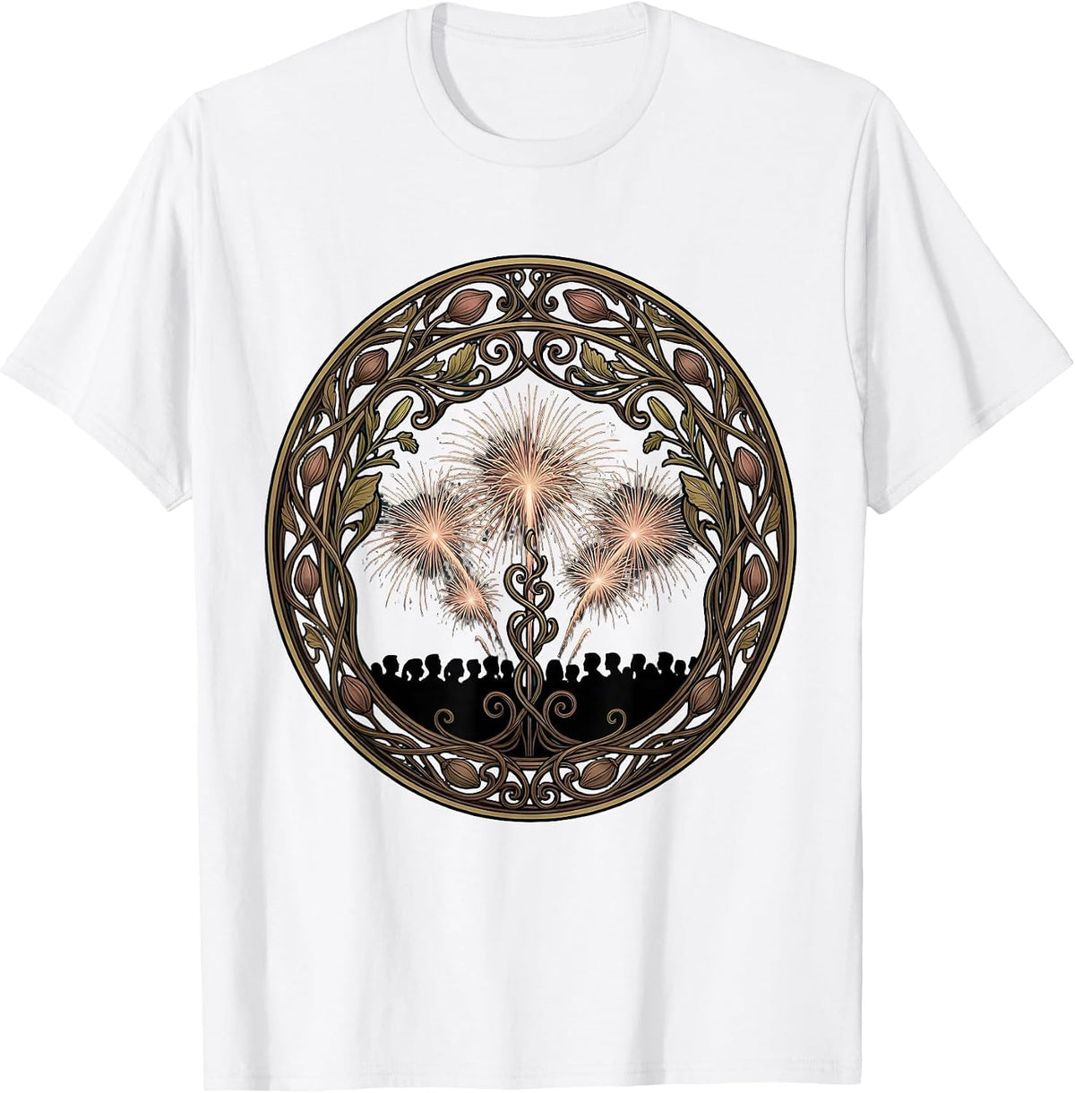 Men's Stadium Crowd Fireworks Celebration Silhouette T-Shirt - White