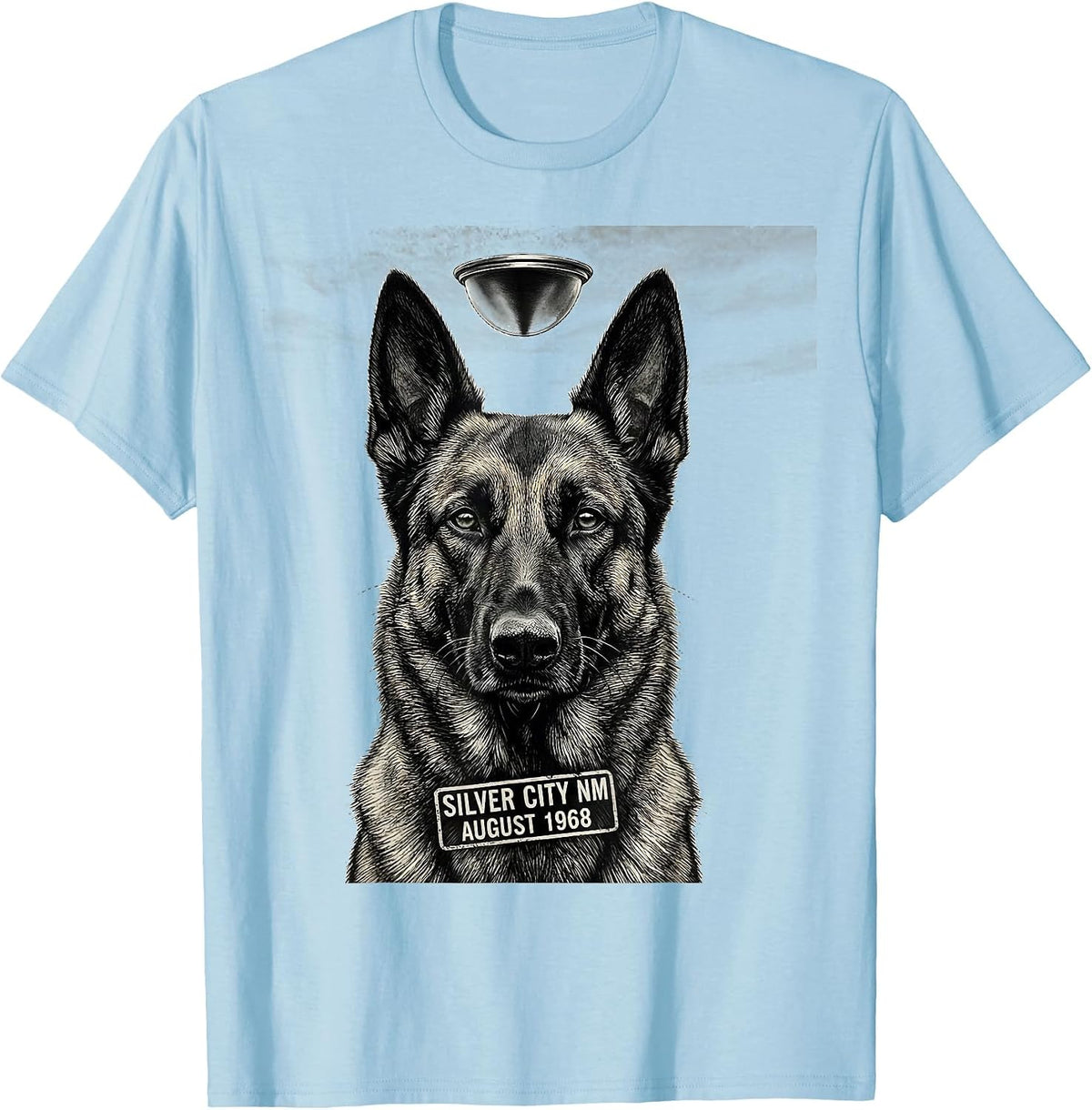 Men's Silver City NM August 1968 Monochromatic Belgian Malinois T-Shirt - Baby Blue