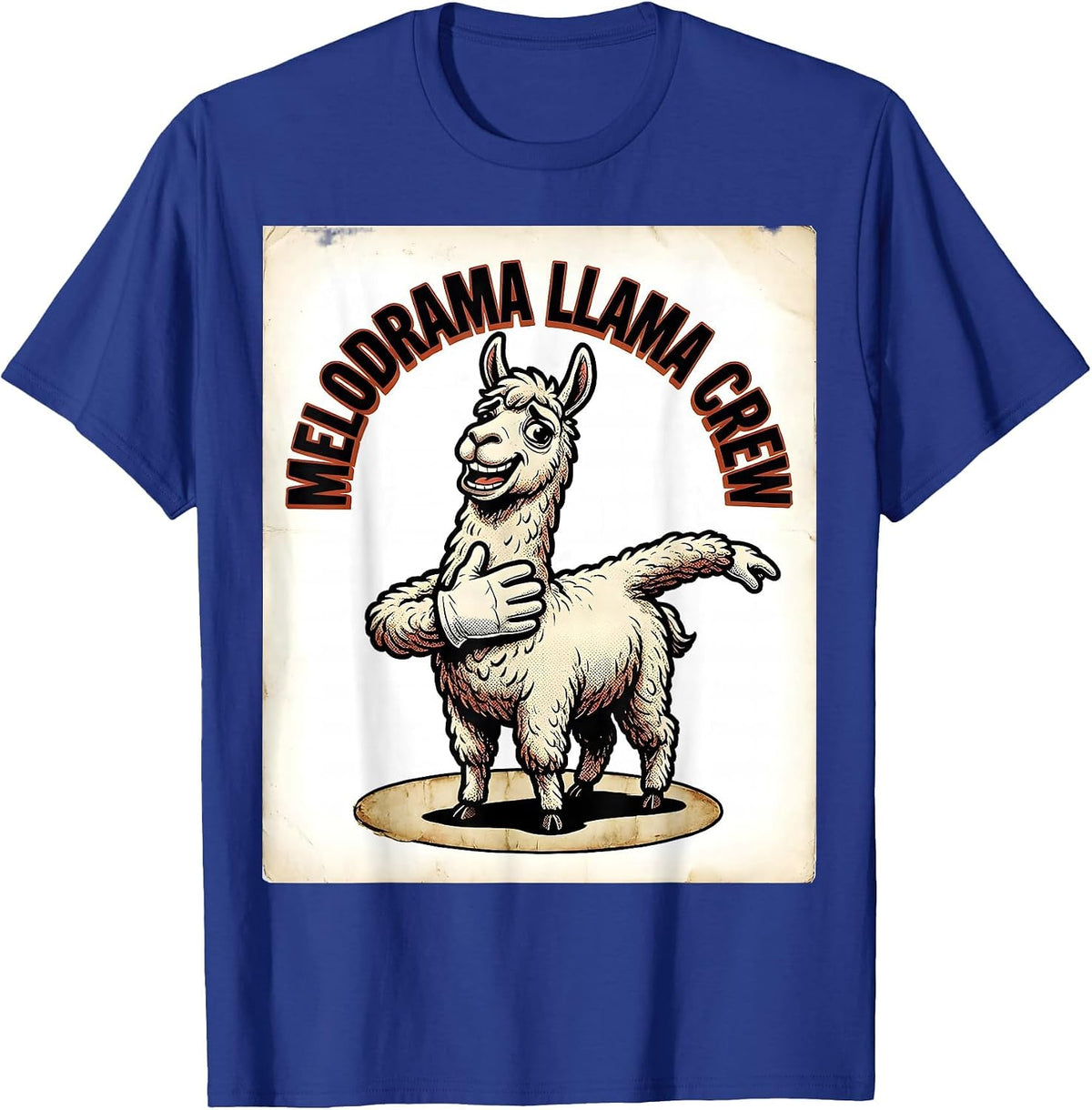 Melodrama Llama Crew Retro Cartoon Funny Llama Lover Gift T-Shirt - Royal Blue