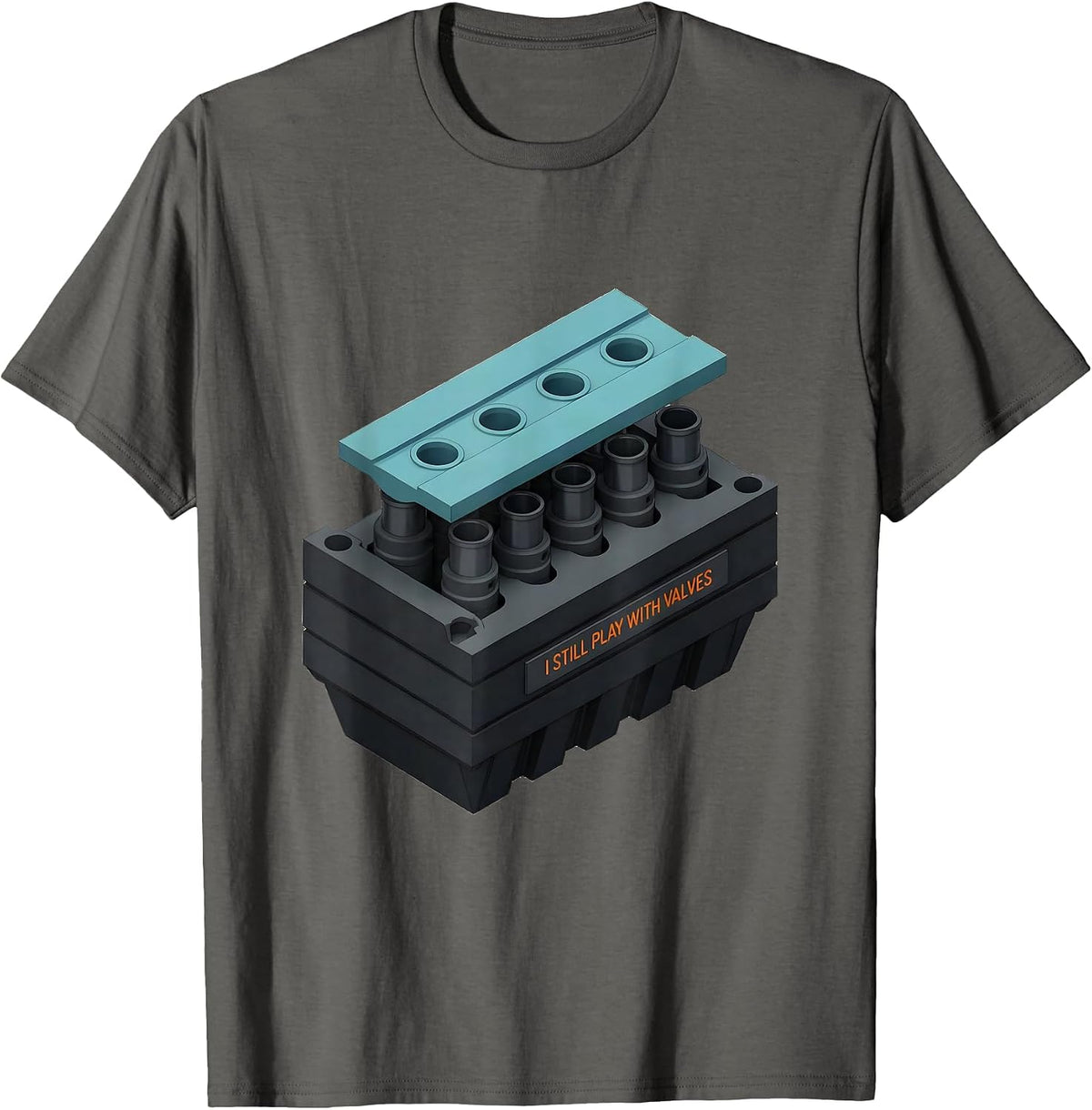 Men's I Still Play With Valves Funny Mechanic Engine Block Car T-Shirt - Asphalt Grey