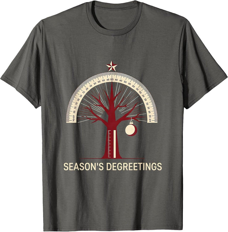 Season's Degreetings Math Teacher Christmas Geometry Humor T-Shirt - Asphalt Grey