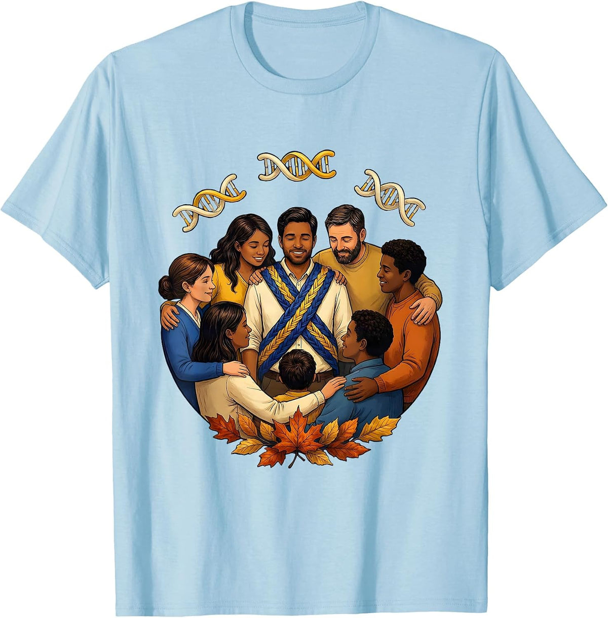 Men's Storybook Family Circle Down Syndrome Awareness October T-Shirt - Baby Blue