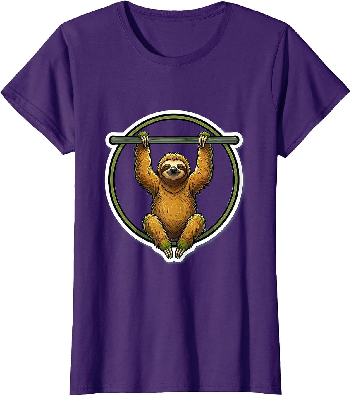 Women's Lazy Sloth Pull-Up Bar Funny Workout Graphic T-Shirt - Purple