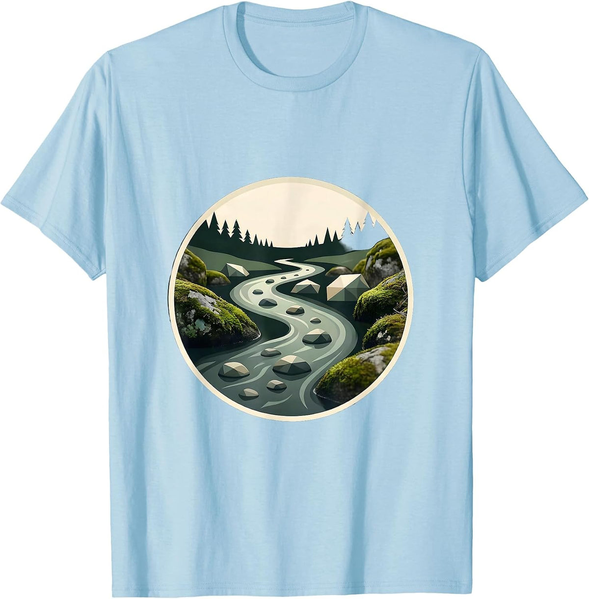 Men's Creek Winding Through Mossy River Stones T-Shirt - Baby Blue